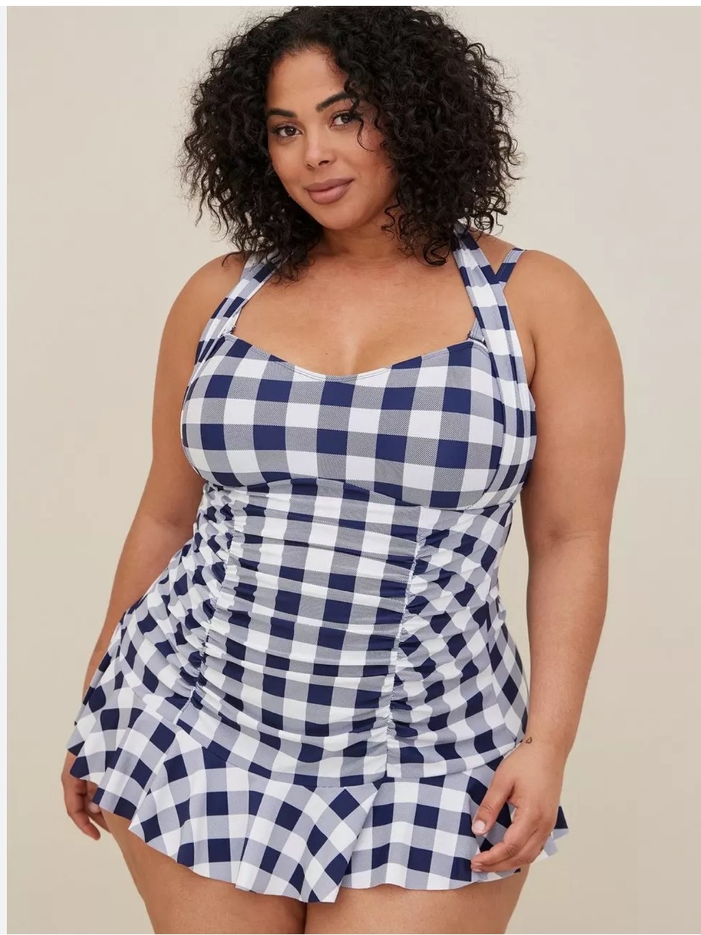 torrid Navy and White Gingham Halter One-Piece Swimdress